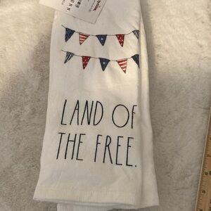 Rae Dunn Patriotic Kitchen Towel with Red and Blue Bunting